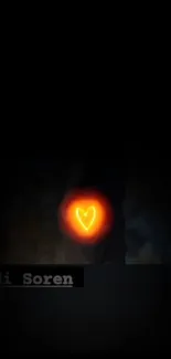 Neon heart glowing on dark mobile wallpaper.