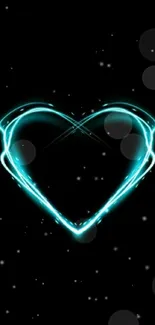 Glowing blue neon heart on a black background wallpaper.