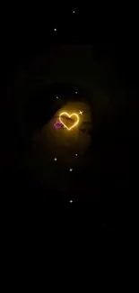 Glowing heart with a cosmic effect on black background.