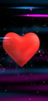 A glowing red heart on a starry, cosmic background with vibrant colors.