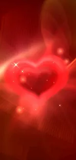 Glowing red heart on vibrant background wallpaper.