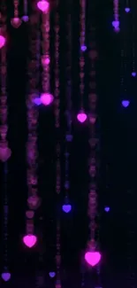 Wallpaper with glowing pink and purple heart streams on a dark background.