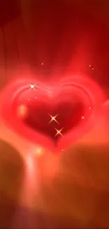 Vibrant glowing heart wallpaper with sparkles.