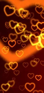 Glowing orange hearts on a warm background.