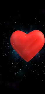 Mobile wallpaper of a glowing red heart in space with stars.