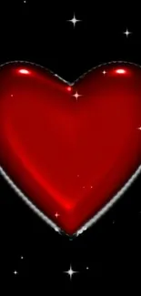 Glowing red heart with stars on a black background.