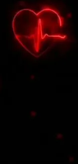 Neon heart with heartbeat line on dark background wallpaper.