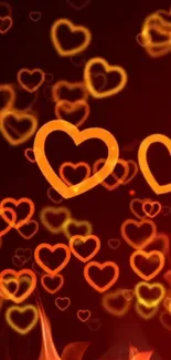 Fiery hearts wallpaper with glowing orange and red tones for mobile.