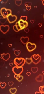 Dark wallpaper with glowing orange and yellow hearts.