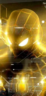 Glowing superhero in gold futuristic design wallpaper.