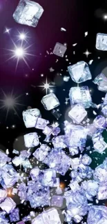 Radiant ice cubes with stars on a purple backdrop for mobile.