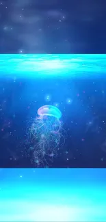 Glowing jellyfish in a serene blue ocean wallpaper.