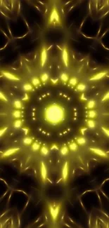 Mesmerizing glowing kaleidoscope in yellow, perfect for a mobile wallpaper.