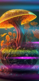 Fantasy art wallpaper with glowing mushroom.