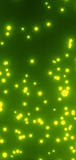 Mobile wallpaper with glowing green neon dots on a dark background.