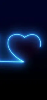 Glowing neon blue heart design on a dark background