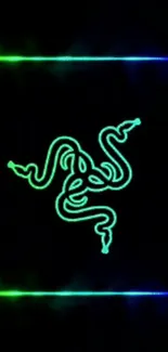 Neon green snake on dark background mobile wallpaper