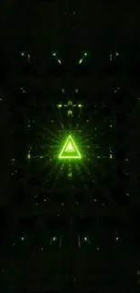 Neon green glowing triangle on dark background wallpaper.