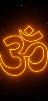 Glowing orange Om symbol on a dark background.