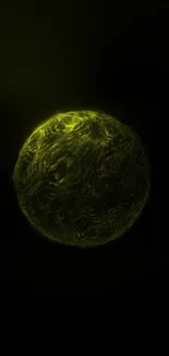 Glowing green orb on a dark background.