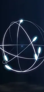 Glowing digital orb on dark background with interconnected lines.