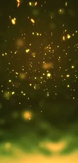 Abstract wallpaper with glowing golden particles.