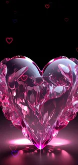 Glowing pink crystal heart on black background wallpaper.