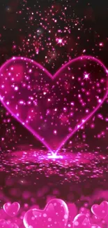 Sparkling pink heart with glittering stars wallpaper.