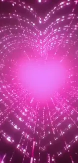 Glowing pink heart with radiant light pattern.