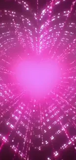 Bright pink heart wallpaper with glowing light effects.