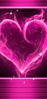 Glowing pink heart with smokey effects on wallpaper.