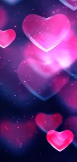 Glowing pink and purple heart-themed mobile wallpaper.