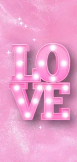 Pink wallpaper with a glowing LOVE text.