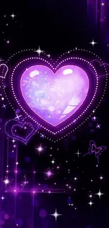 Glowing purple heart with mystical design and stars.