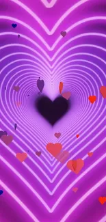 Vibrant purple heart wallpaper with glowing patterns and scattered hearts.