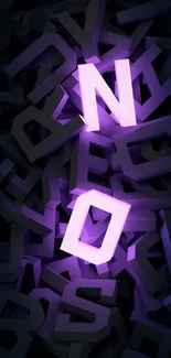 Wallpaper of glowing purple letters on a dark background.