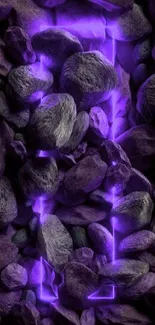 Glowing purple stones with neon light effects.