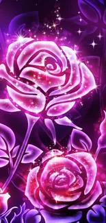 Glowing purple roses with sparkling effects.