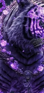 Purple glowing tiger with floral accents