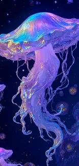 Glowing Rainbow Colored Jellyfish Live Wallpaper