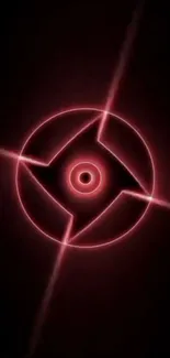 Neon eye abstract design with red glow on a black background.