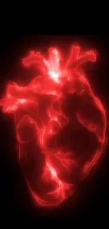 Neon red heart artwork on a black background.