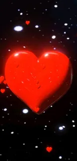 Vibrant red heart glowing on a starry black background wallpaper.