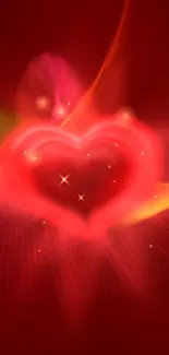 Glowing red heart with starry effects, vibrant and romantic design.