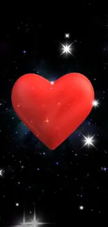 Glowing red heart on a starry night sky wallpaper.