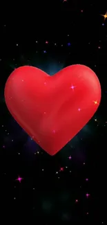 Red heart glows in the center with starry backdrop.