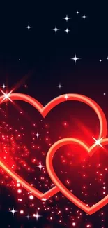 Glowing red hearts on a dark background.