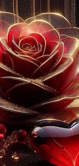 Glowing red rose and heart artistic wallpaper.