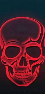 Neon red skull art on a dark background.