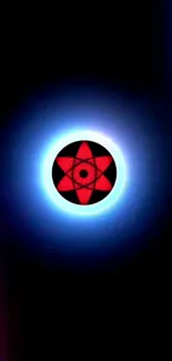 Wallpaper featuring a glowing red star with neon blue halo.